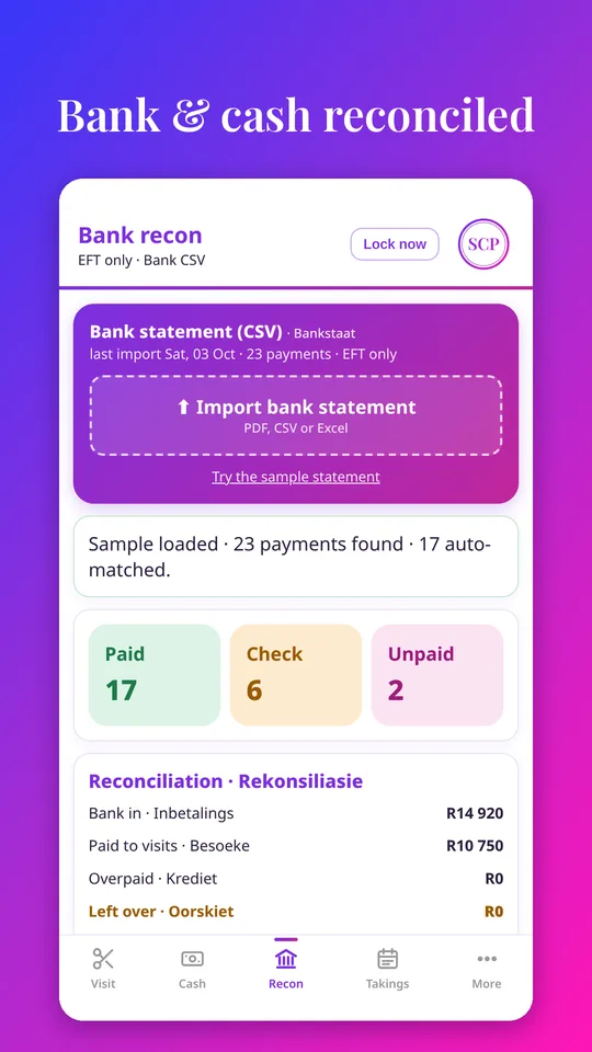 Bank and cash reconciliation